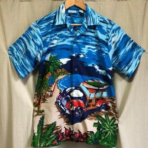 Men’s L outlook woody wagon Hawaiian shirt surf